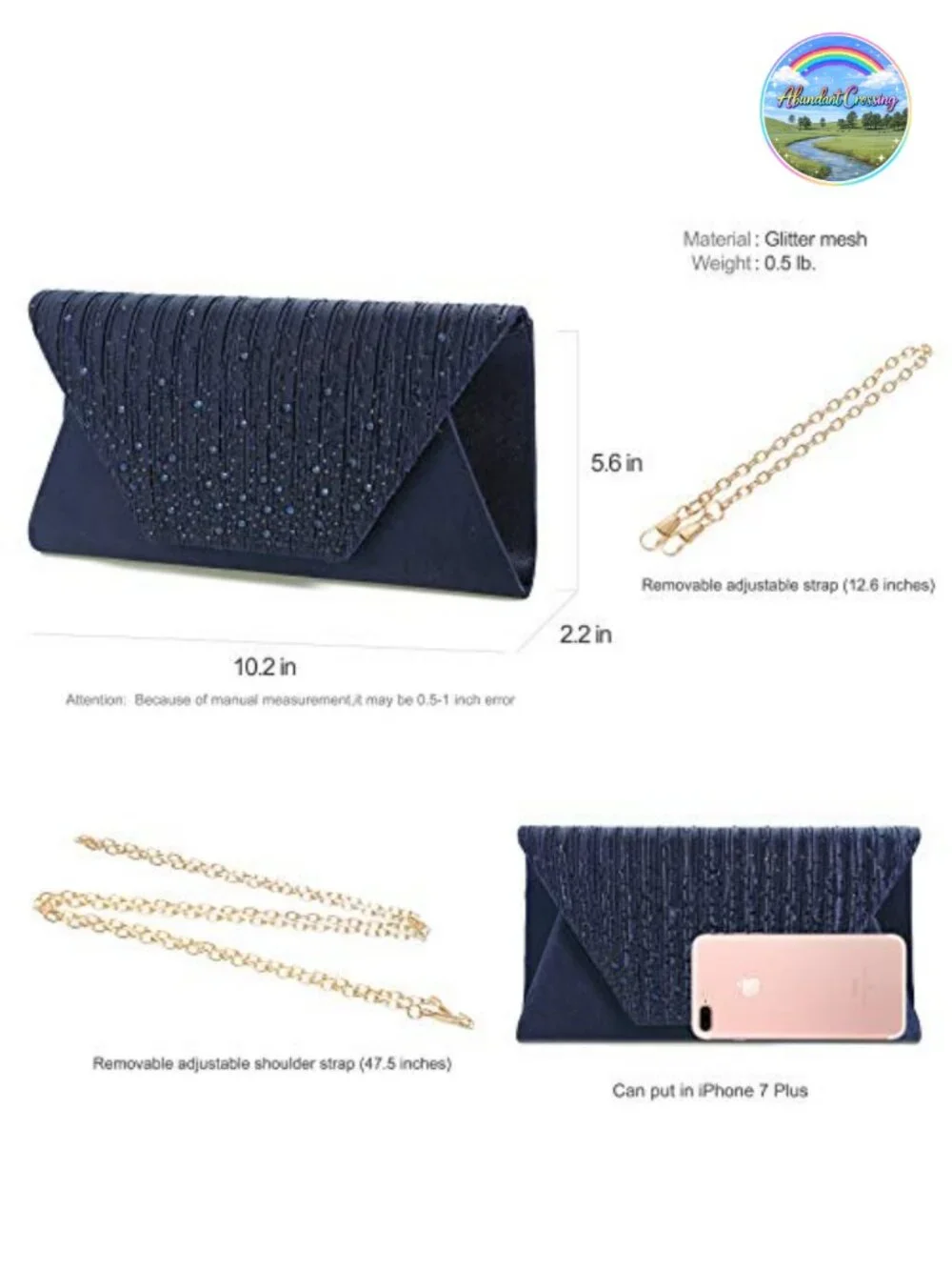 Mihawk Satin Rhinestone Clutch Evening Bag with Chain Strap